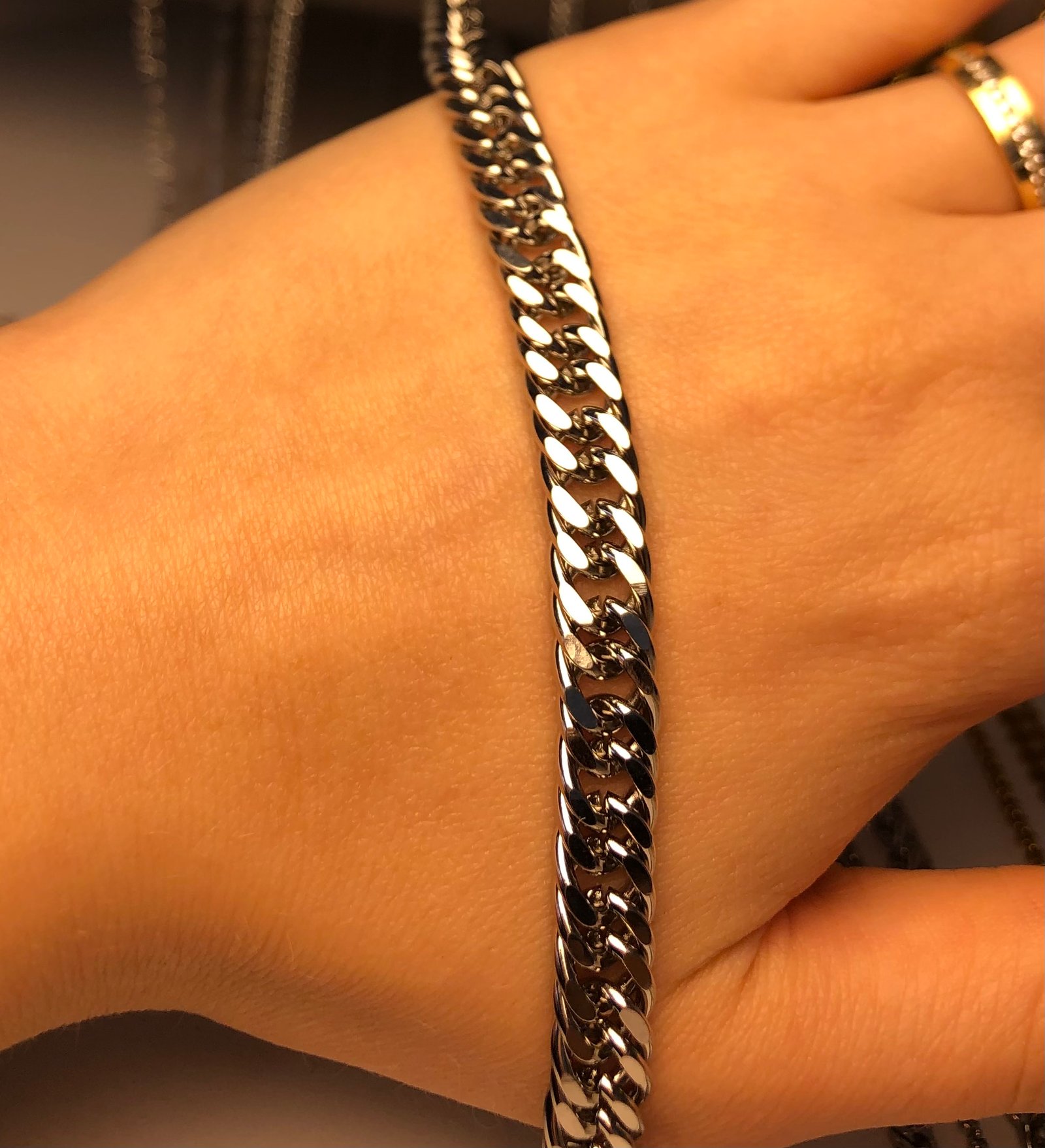 Kalın ezik silver çelik takı zinciri